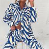 Autumn Elegant Long Sleeve Top And Elastic High Waist Trousers Suit Trouser Suits Loose Stripe Women Shirt Pants Two Piece Set