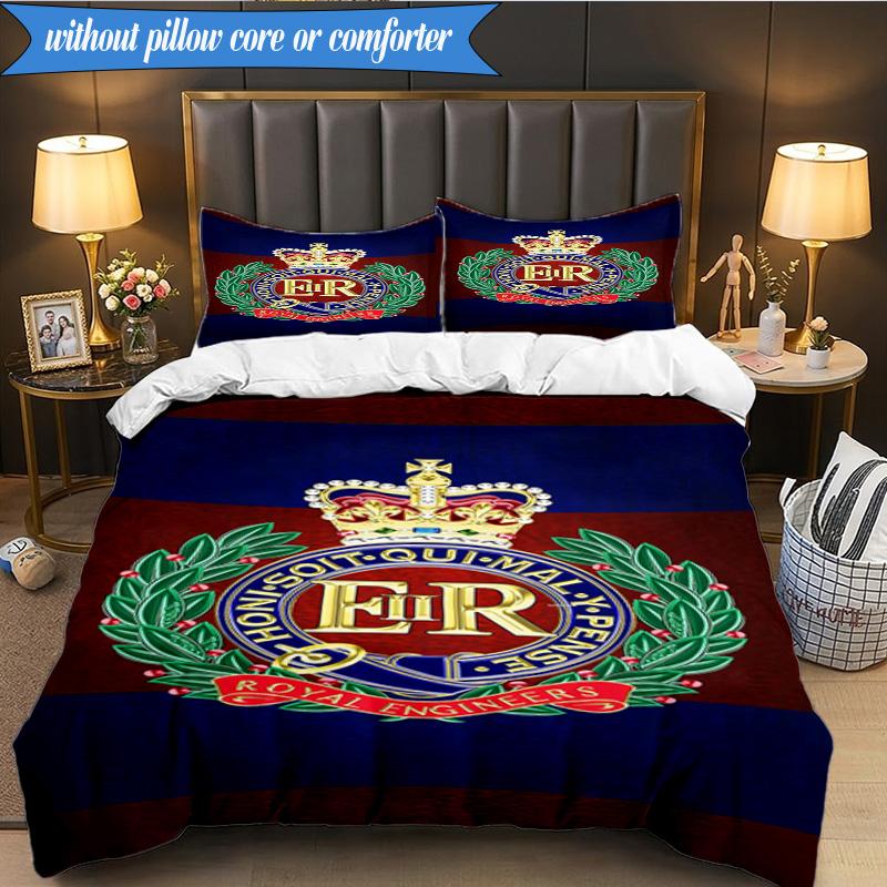 3PCS Royal Engineers Crest Emblem Bedding Set 2D Printing (Includes 1 Duvet Cover + 2 Pillowcases Coreless), Bedroom decor,Fan Gift