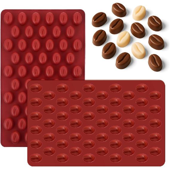 2 Count Mini Coffee Bean Molds 55 Cavity Coffees Beans Silicone Molds, 55 Cavity Mini Coffee Beans Chocolate Sugar Candy Mold, Coffees Bean Shaped