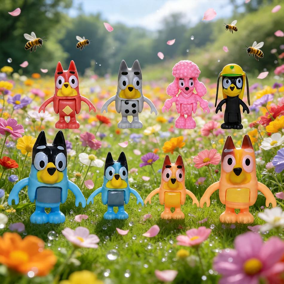 8pcs Set Bluey Family & Friends Action Figures Poseable Collectible Toys Best Birthday Gift for Fans Adults High Quality Novelty