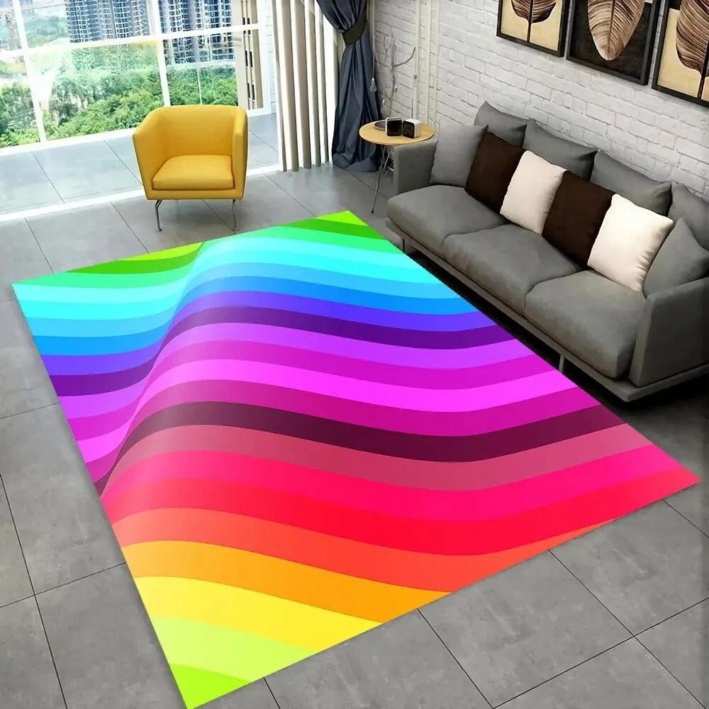 Illusion Abstract Rainbow Area Rug,Carpet Rug for Home Living Room Bedroom Sofa Doormat Decor,kids Non-slip Floor Mat 3D