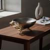 Decorative Bowl with Floral Base Silver-Tone Vessel Artistic for Entryway, Hosts