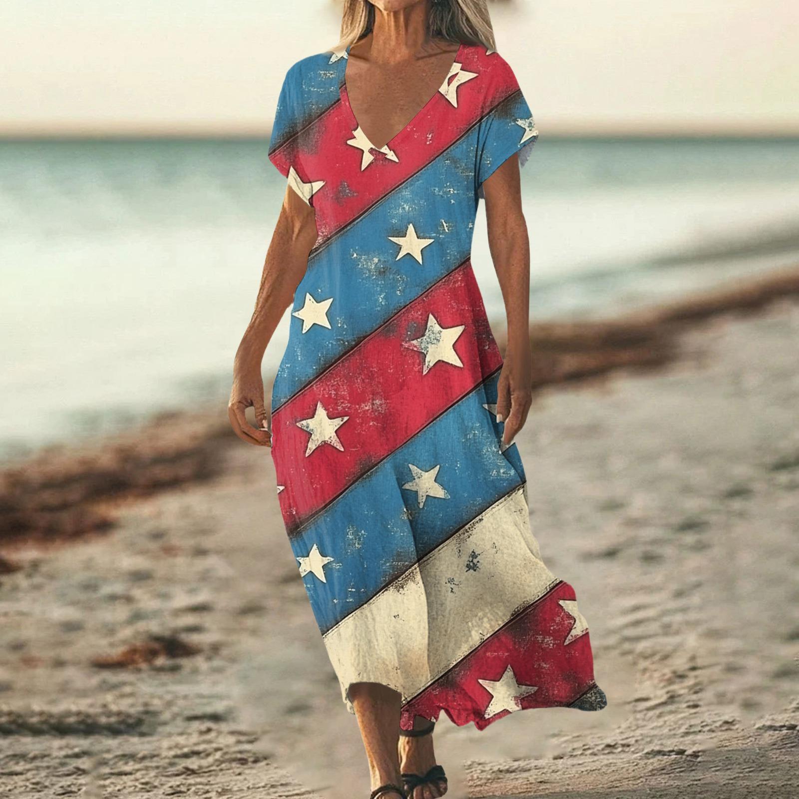 

Летнее платье Женское Длинное пляжное платье Элегантное платье V-образный вырез Короткий рукав Летнее платье Легкое Воздушное L синий