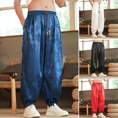 Herren Freizeithose mit Ethno-Vintage-Print, elastischer Bund, Multi-Pocket-Design, Sporthose, Pumphose, Alltagskleidung