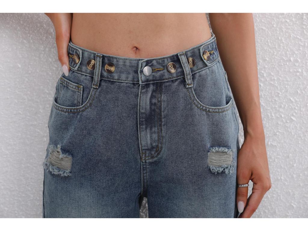 Europäischer & Amerikanischer Stil Zerrissene Verstellbare Lockere Passform Damen Denim Crop Pants