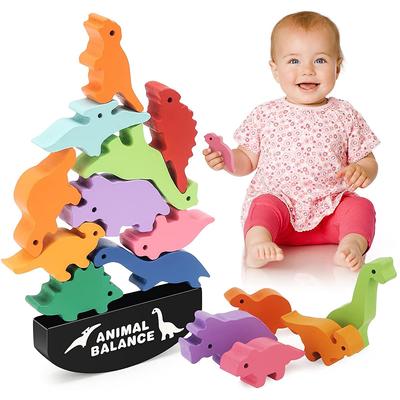 Wooden Stacking Dinosaur Toys for 1 2 3 Year Old Toddlers, Montessori Wood Educational Toys, Dinosaurs Stacking Balance Toy, Preschool Stacking Blocks