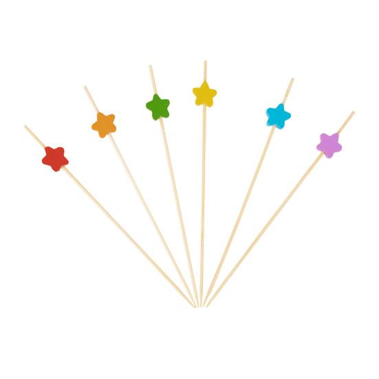 100PCS Disposable Cocktails Picks, Bamboo Long Fruit Label, Cartoon Decor Sharp Tip Skewers, for Burgers Sandwiches Fruits Desserts