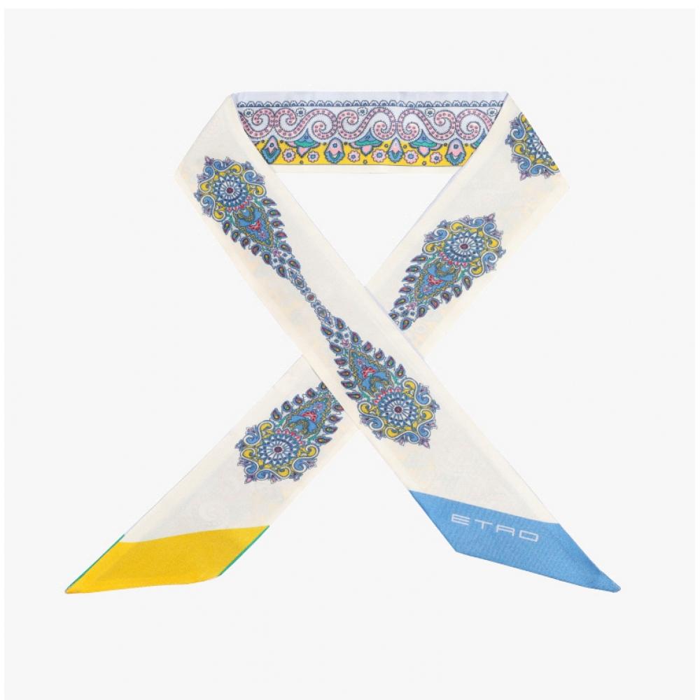 Etro Medallion Paisley Skinny Twill Silk Scarf Wata0016ak638