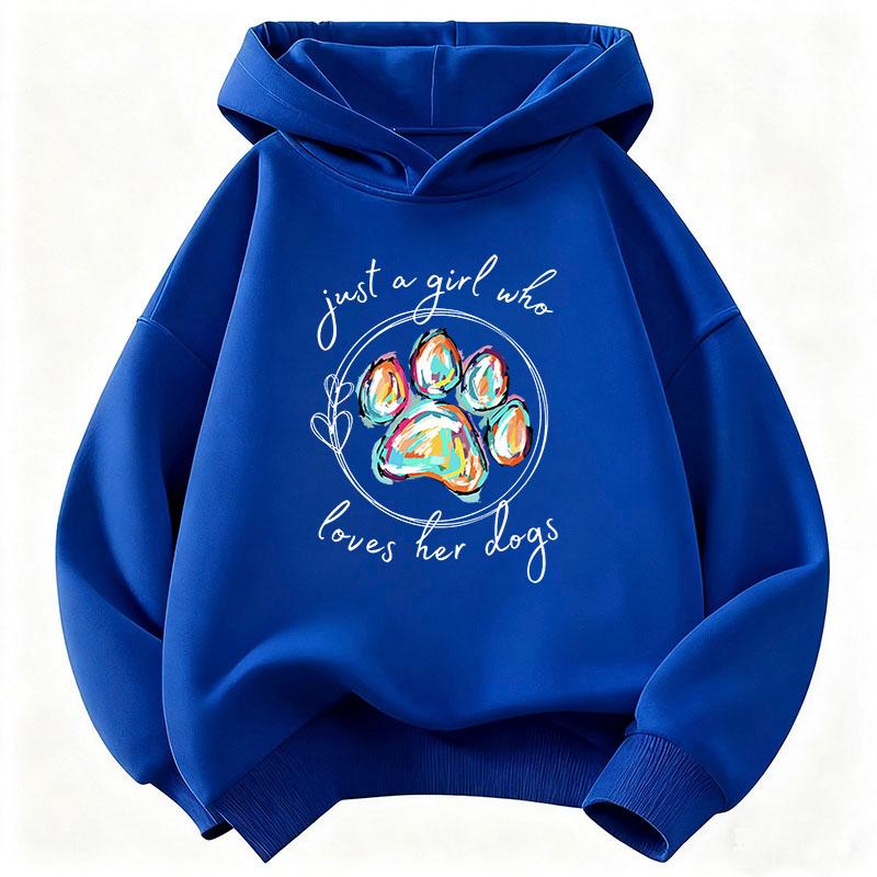 Just A Girl Who Love Her Dog with Paw Design Hoodie Children's Sweatshirt Hoody Casual Hoodies for Boys Girls Clothes
