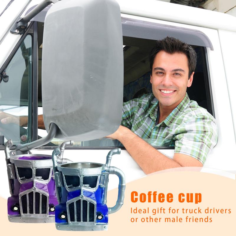 Truck Mug 420MLTruck Driver Mug Handcrafted Stainless Steel Resin Truck Coffee Mug Trailer Shaped Coffee Cup For Coffee