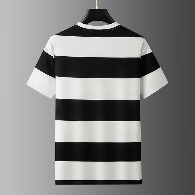 Men's Plus Size Striped Cotton Blend Round Neck T-Shirt