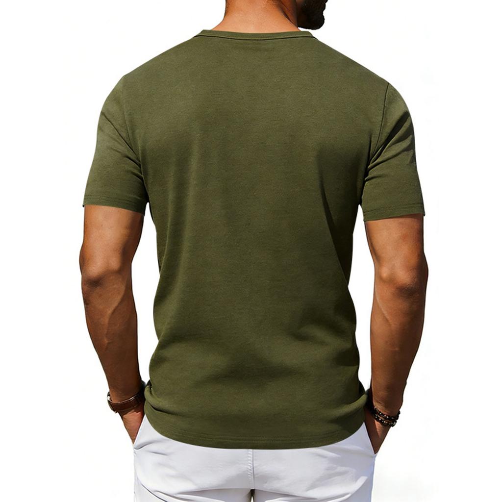 Chemise décontractée à manches courtes et poche cravate à col en U pour homme