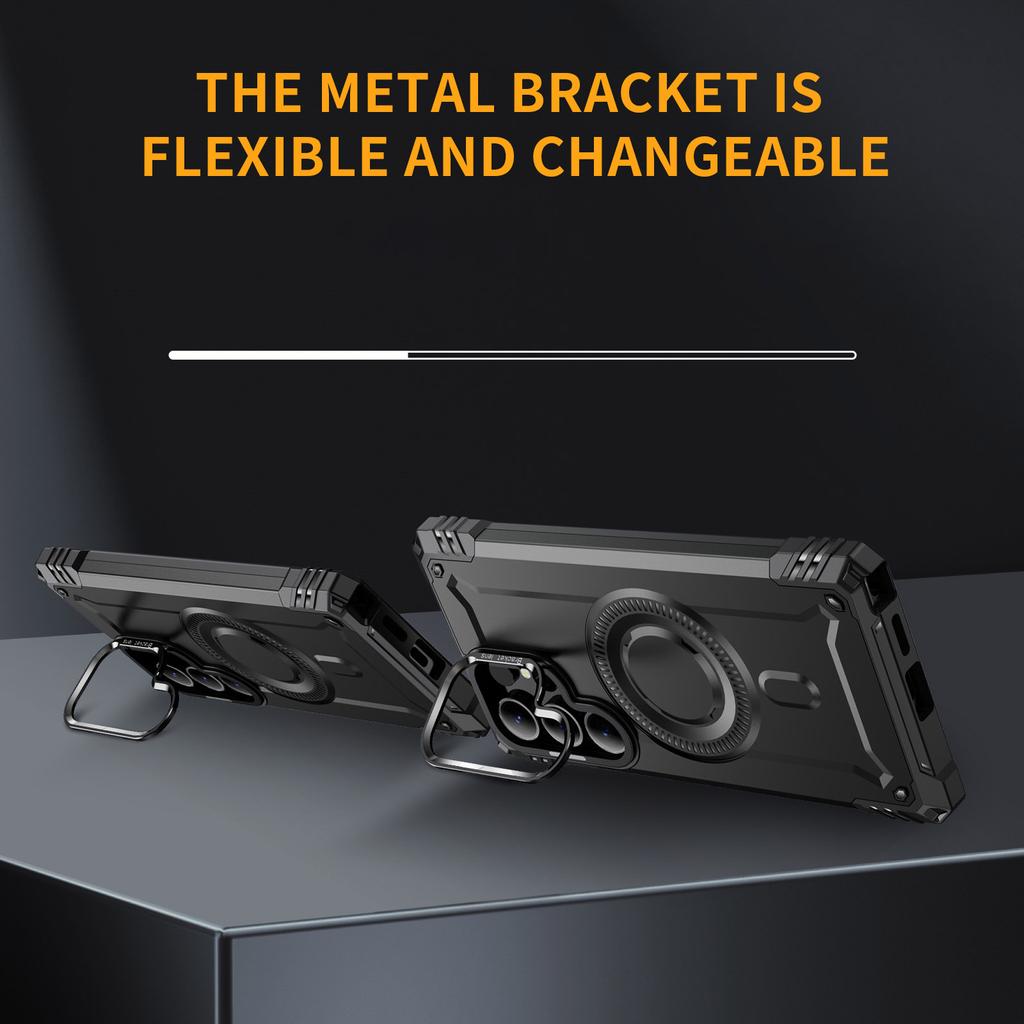 For Samsung Galaxy S25 Ultra Magnetic Case Lens Kickstand PC+TPU Shockproof Phone Cover