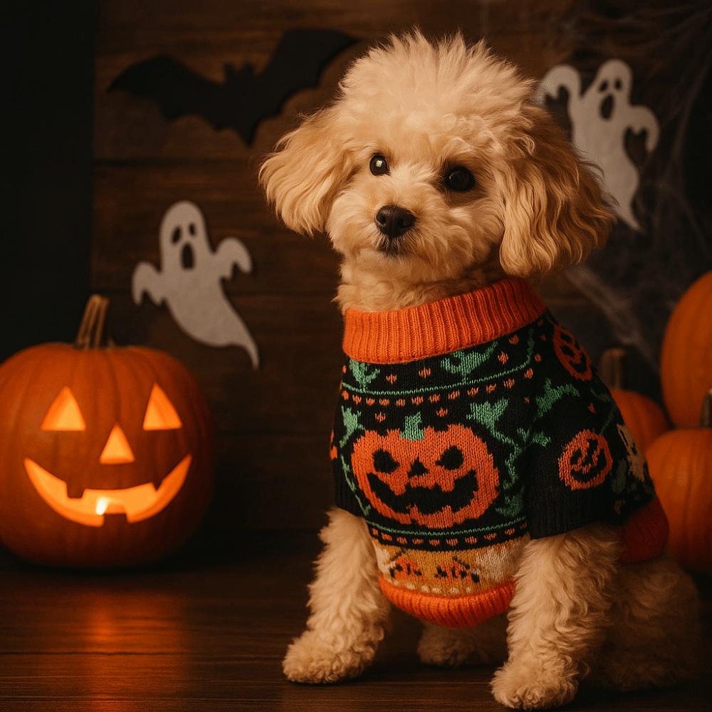 Turtleneck Design Pumpkin Pet Sweater Pumpkin Costume Cat Sweatershirt  Halloween Party