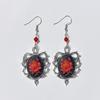 Gothic Silver Color Oval-shaped Thorny Frame Red Rose Flower Relief Dangle Earrings for Women Halloween Party Punk Jewelry Gifts