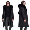 Large size double-sided pie overcomes women's hooded medium and long winter new cotton-padded jacket with velvet cotton-padded jacket