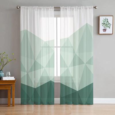 Geometric Green Gradient Triangle Tulle Curtains for Living Room Kitchen Bedroom Sheer Tulle for Cafe Hotel Modern Home Decor