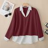 ZANZEA Oversized Women Patchwork Stripe Turn Down Collar Long Sleeve Autumn Thin Sweatshirts