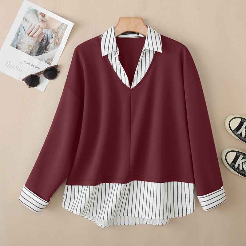 

ZANZEA Женские лоскутные полосатые тонкие осенние толстовки с отложным воротником и длинным рукавом XL