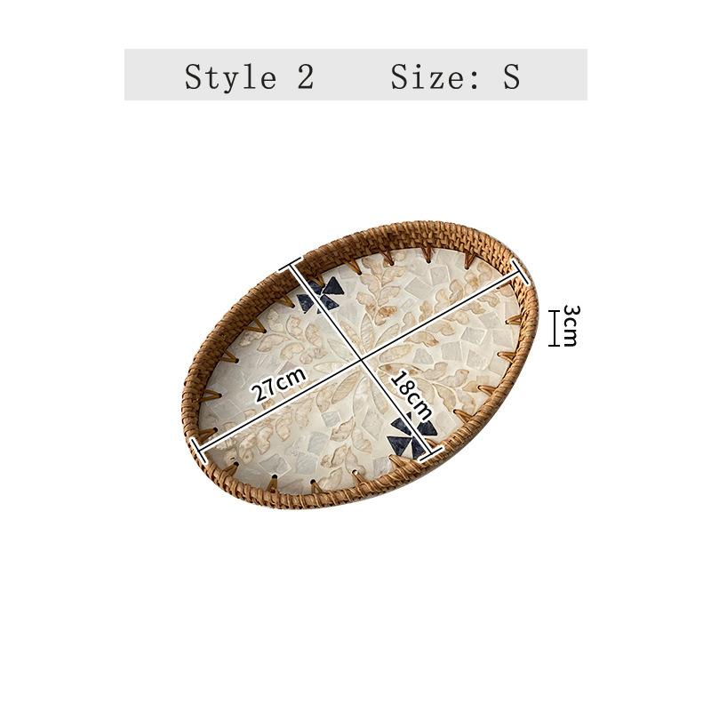 Rattan color inlaid shell storage basket living room light luxury storage basket fruit snack plate entrance key storage tray