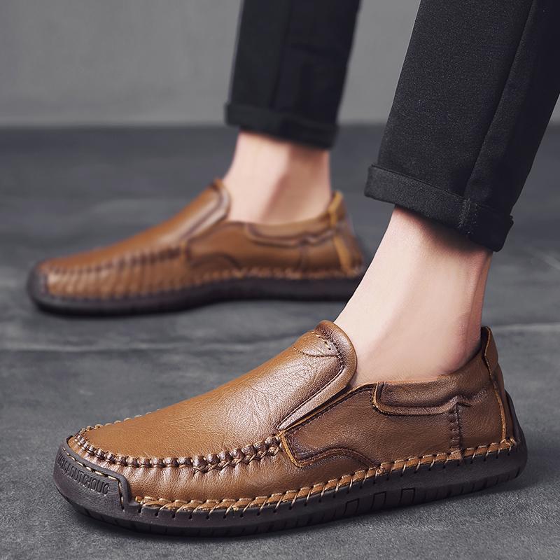 Fashion New Hand Stitched Mens Slip On Loafers Outdoor Walking Plus Size 48 Comfortable Business Casual Leather Shoes All Season Spring