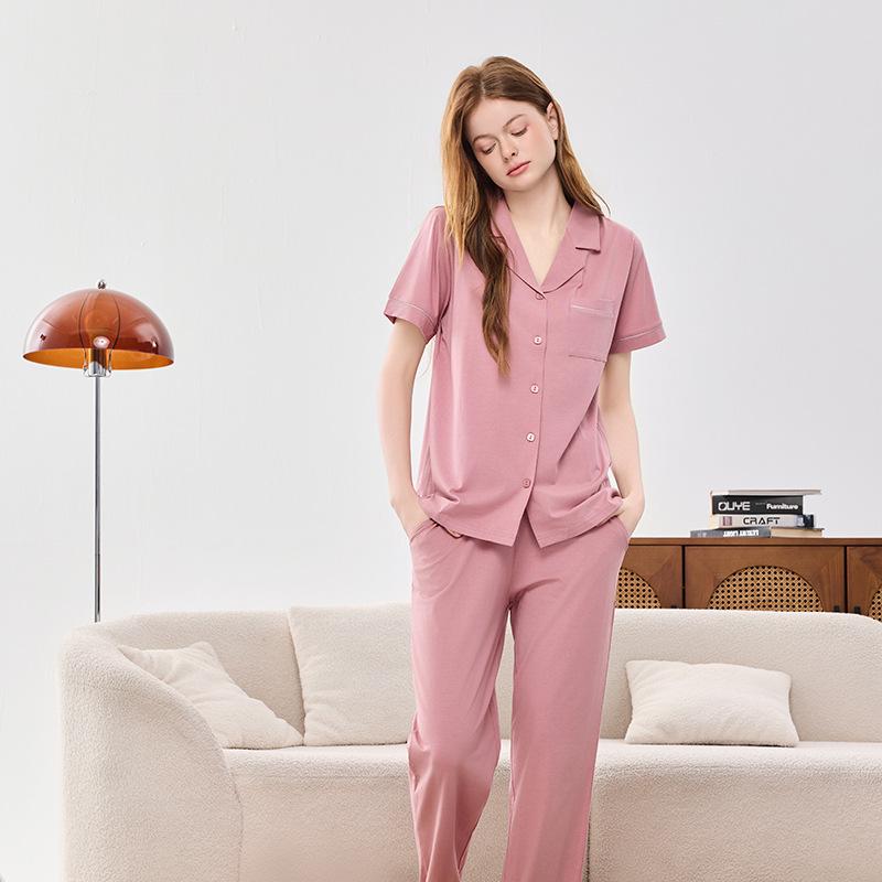 

Женская весенне-летняя пижама из модального хлопка с нагрудными вкладышами - комплект из топа с коротким рукавом и длинных брюк 2XL (Women 140-160 lbs)