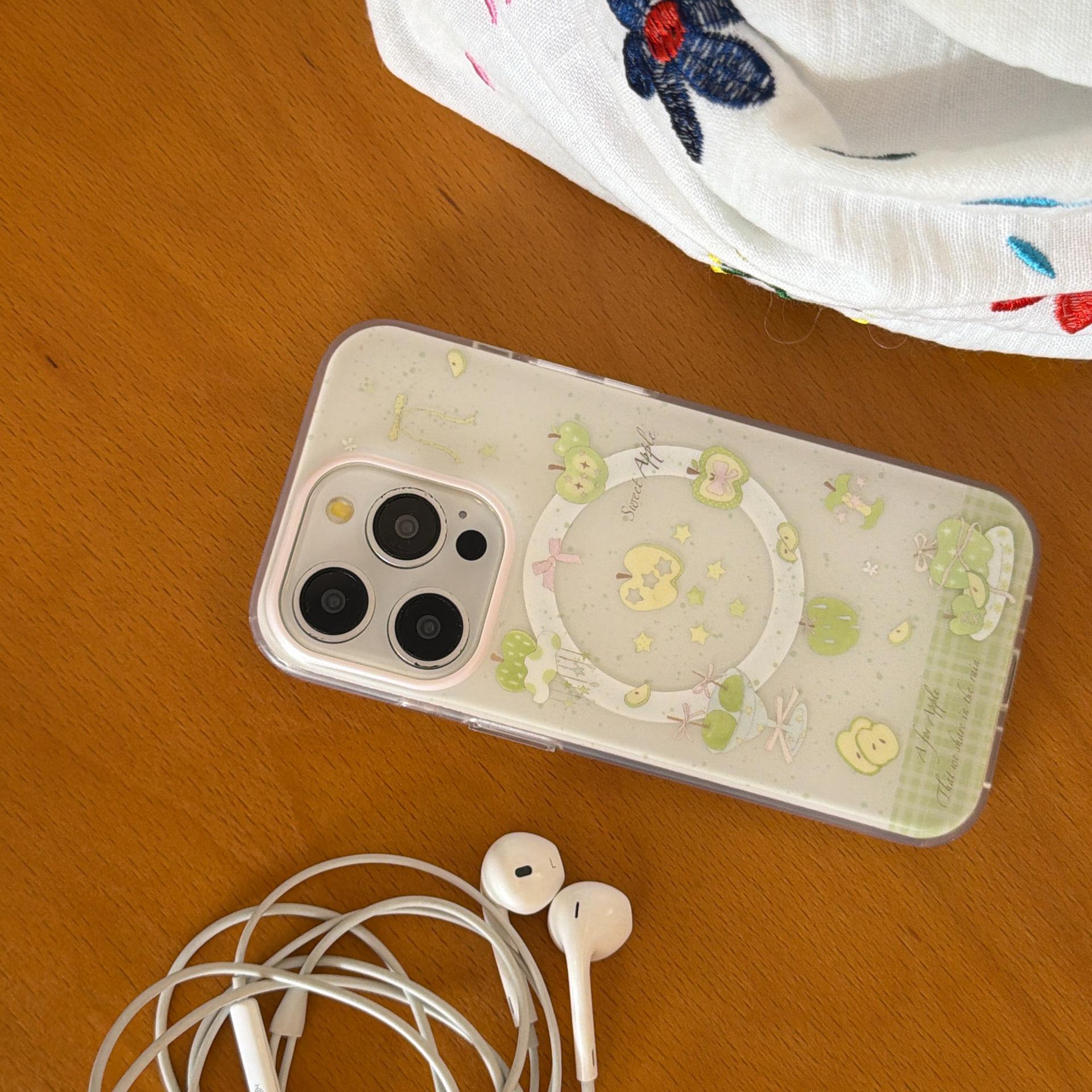 

Fresh Green Apple Bow iPhone Case - Magnetic Bracket for 17 Pro Max & Compatible with Apple 15, 14 14 Pro Max