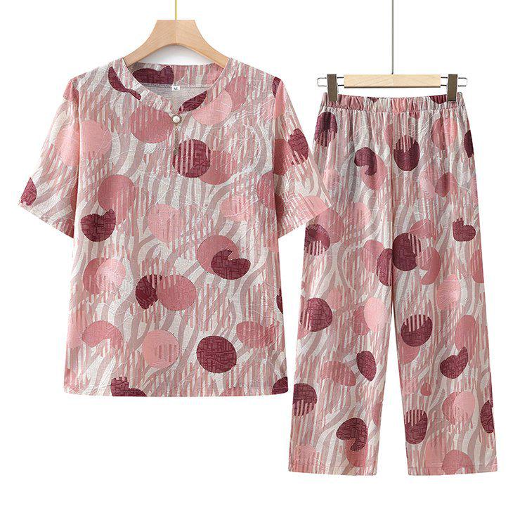

2026 Summer Casual Printed T-Shirt Set for Middle-Aged & Elderly Women - Short Sleeve for Grandma & Mom 3XL (115-130 jin)