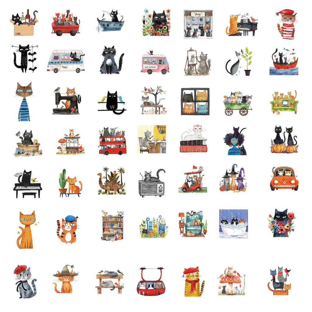 50PCS Cute Cat Stickers Waterproof Funny Cats Decals for Water Bottle Laptop Skateboard Scrapbook Luggage Kids Toys