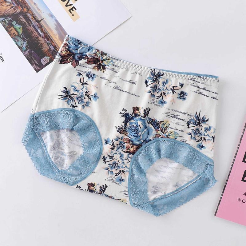 Women Floral Printed Lace High-waisted Briefs