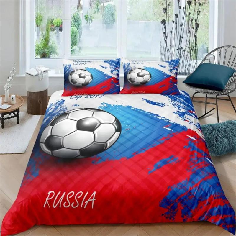 Soccer Duvet Cover Set King Queen Full Size Football Pattern Polyester Comforter Cover For Kids Teens Soccer Lover Bedding Set