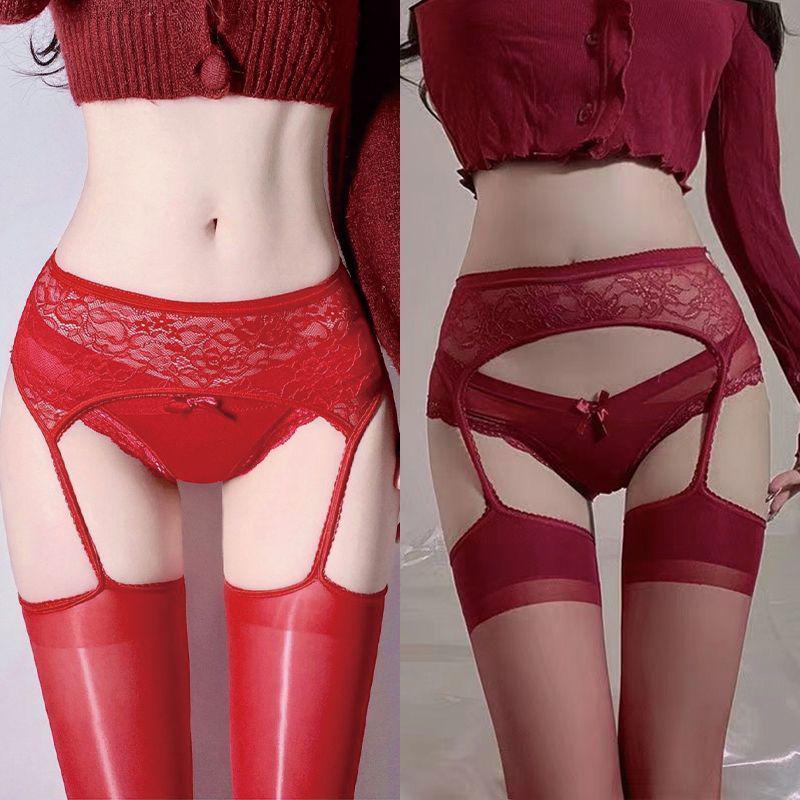Débardeur en Dentelle de Soie Noire à l'Huile de Cheval Ultra-Doux avec Bas Sexy Hauts sur les Genoux