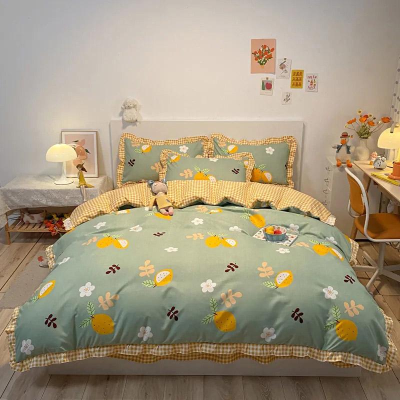 3/4 buc/set Dormitor Studențesc 1,2 m Cearceaf Plapumă Față de Pernă Set Trei Piese Coreean Drăguț Periat Îngroșat Confortabil Lenjerie de Pat Pat Dublu Set 4 Piese