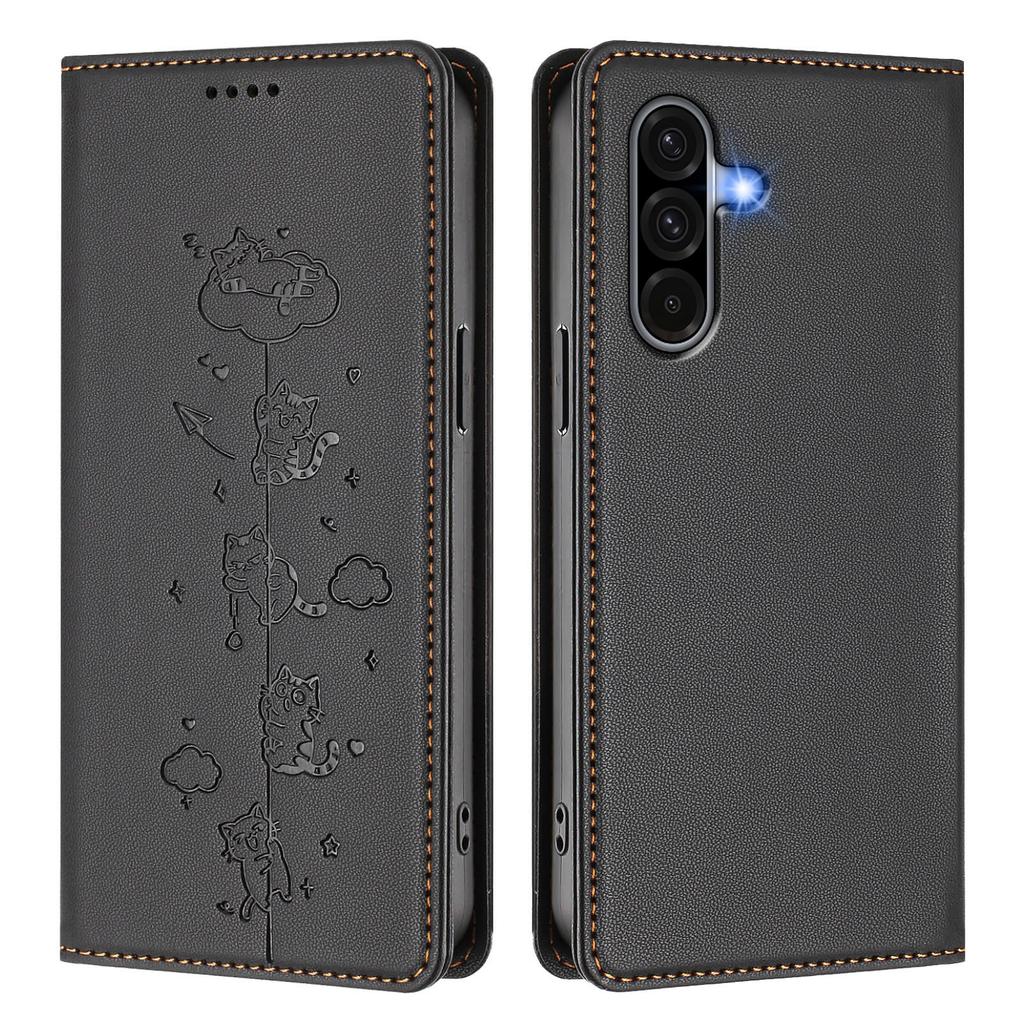 For Samsung Galaxy A56 5G / A36 5G Case RFID Blocking Wallet Stand Imprinted Cat Pattern Leather Phone Cover