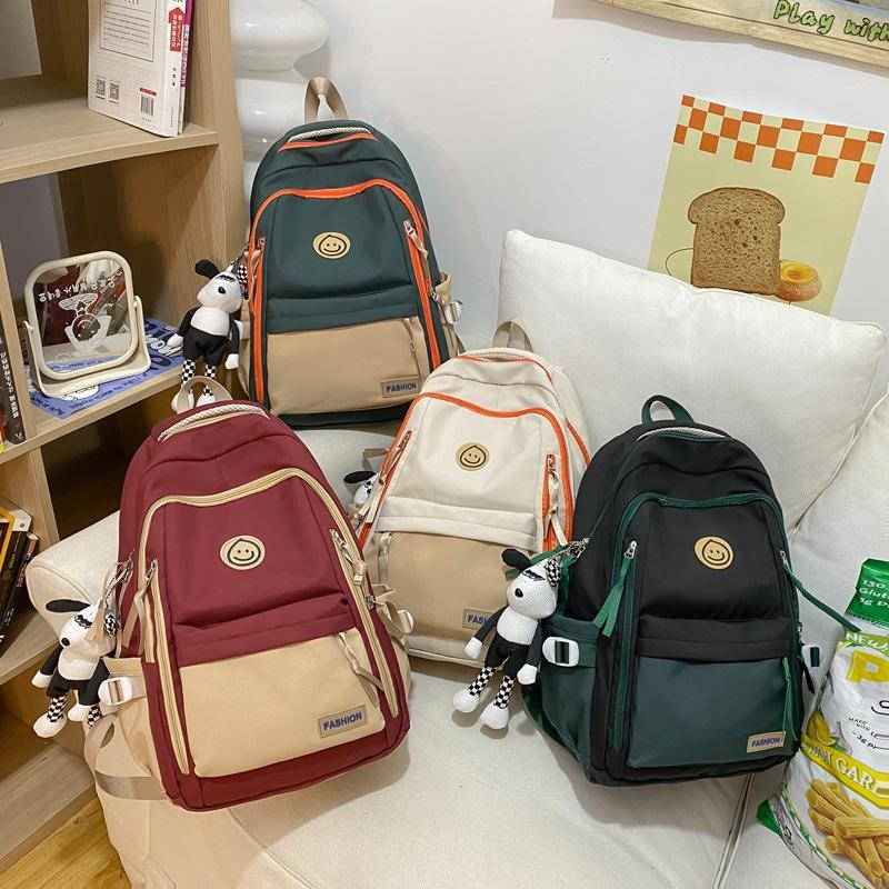New Contrasting Color Large-capacity College Student Backpack Street Shot Retro Leisure High School Travel Backpack Junior High School Bag