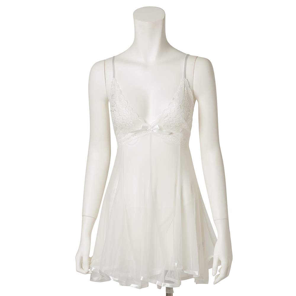 Sexy Rigid M Size [Vivid Style] Lingerie, Babydoll, Mesh, Lace, Basic, Sheer, Beautiful, Women's, White,