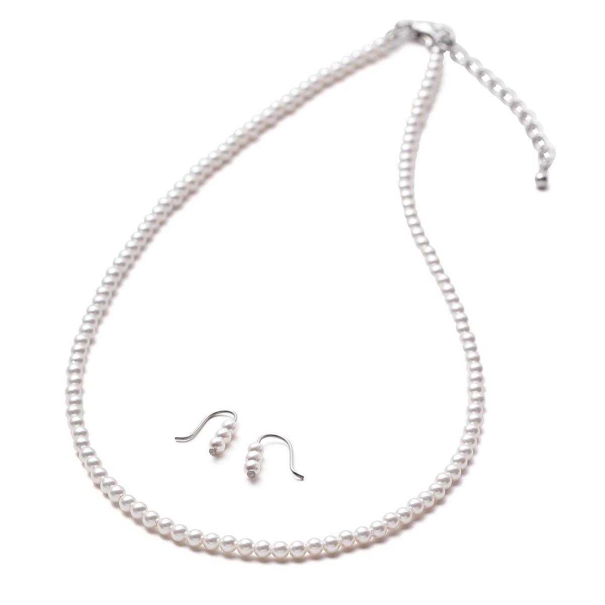 

[VOTRE COUTURE] Pearl Necklace, Baby Pearls, Grand Premium, 3mm, White, Silver, Gray, 10-Year Brand Warranty (A: Triple Earring Set - Silver, 35cm)