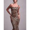 2025 Summer Sexy Halter Leopard Printed Suspender Dress New Fashion Elegant Sleeveless Bodycon Slim Long Party Dresses Women Clothing