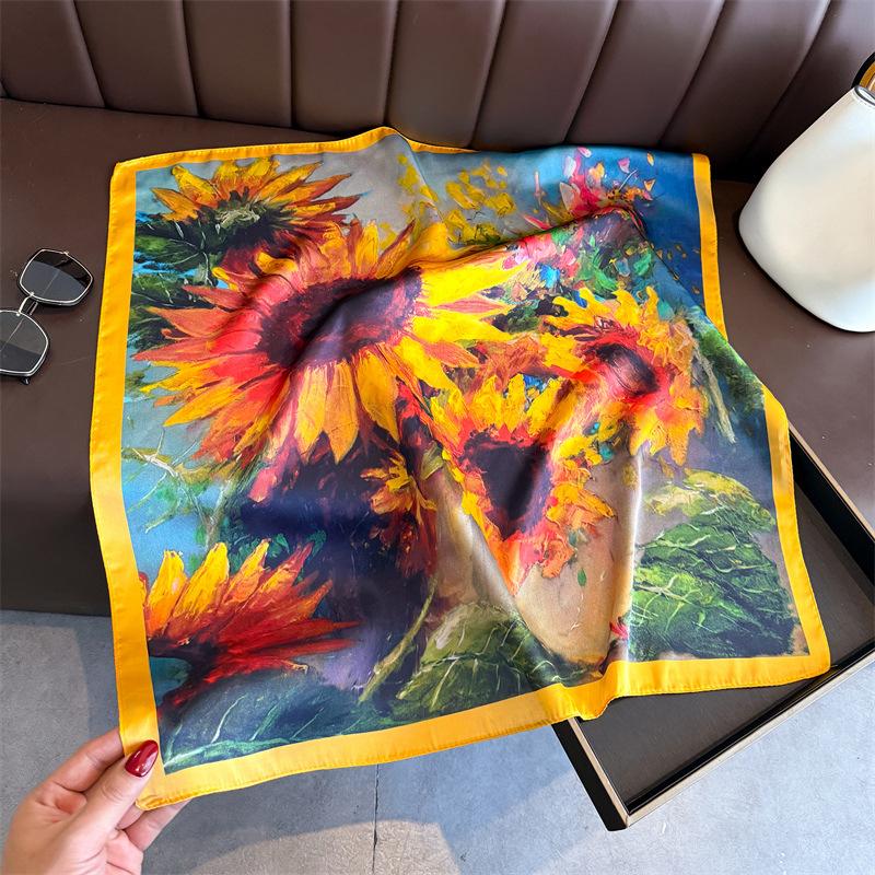 New Simulated Silk Printing Silk Scarf Square Scarf High-end Shawl Sunscreen Neck Small Square Scarf Headscarf Female