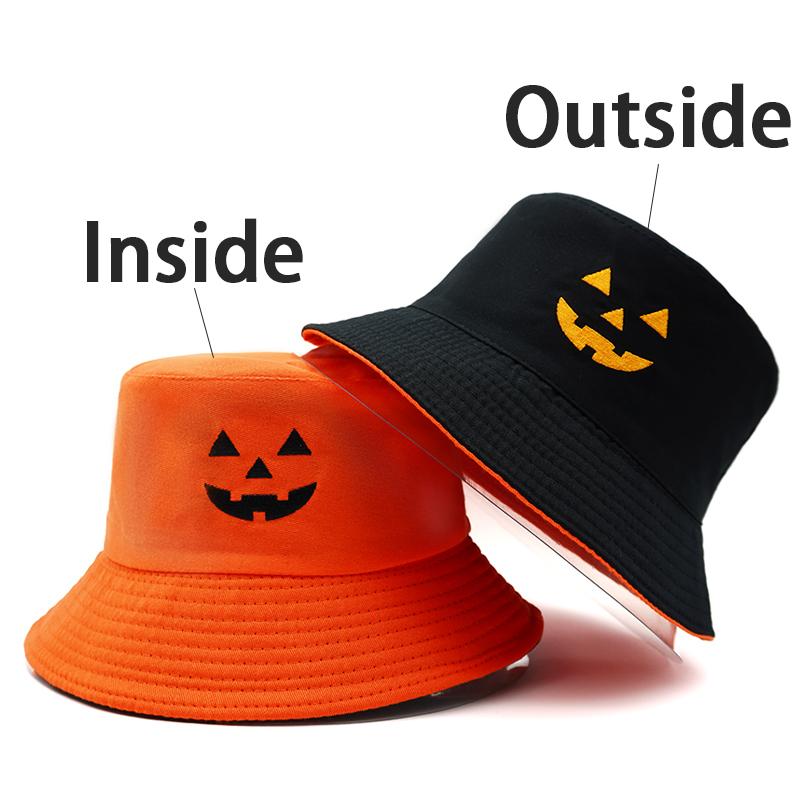 

Bocca Halloween Pumpkin Embroidery Bucket Hat Double Sides FisherUnisex Hats For Unisex Women Panama Cap Ghost Festival Caps New Style About 56-58cm