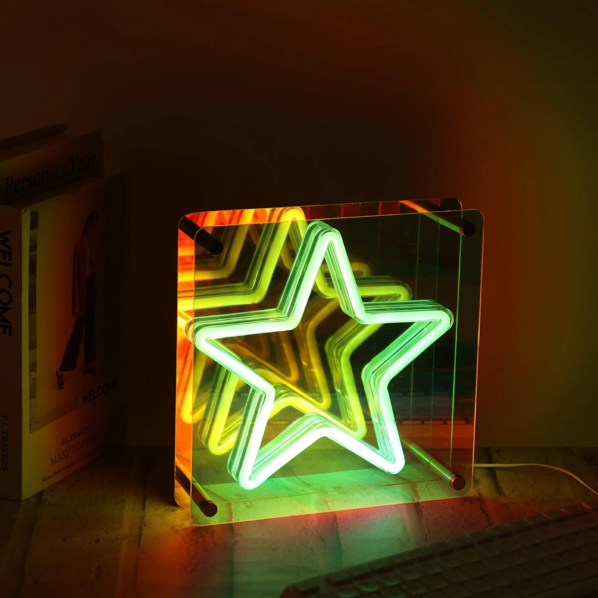 

Креативный светодиодный ночник в форме звезды с эффектом глубины зеркала, акриловая красочная лампа настроения для детской комнаты, вечеринки, домашнего декора