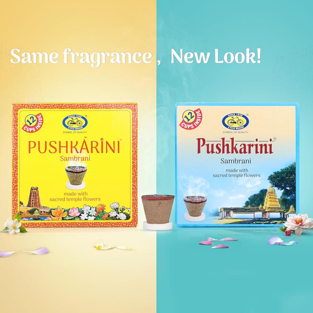 Cycle Pure Pushkarini Sambrani Dhoop Cups for Pooja 12 Cups X Pack of 3+1 Burner Plate/pack | Havan Dhoop Cups with Flowers Fragrance for Homee &