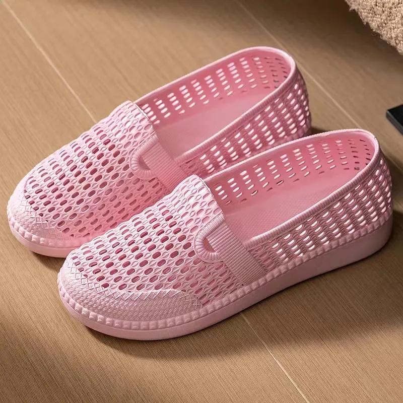 WTEMPO однотонные туфли на толстом каблуке на плоской подошве женские весенне-летние простые повседневные туфли без дырок классные слипоны 36 розовый 1320₽