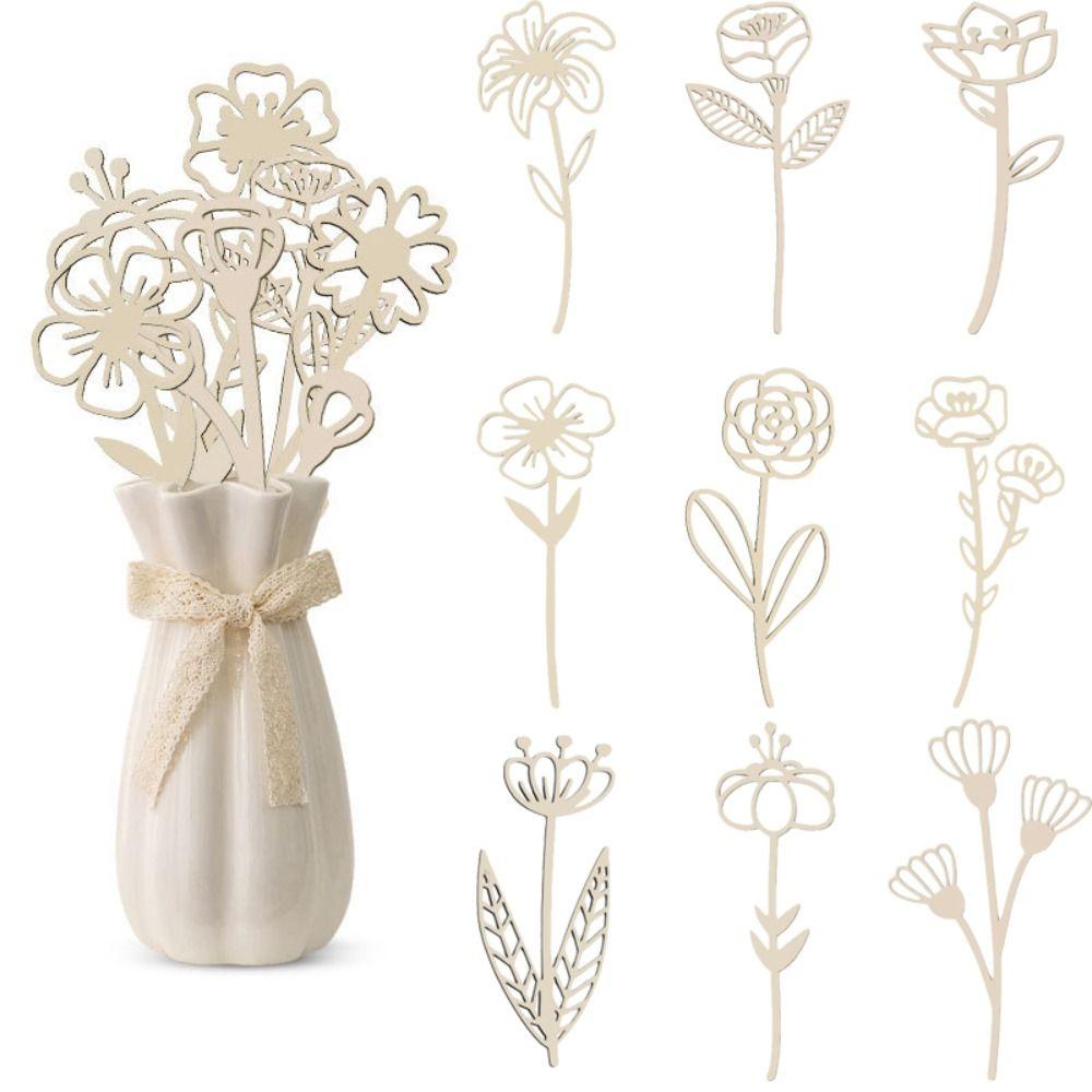 10 Stück Holzmaterial Holzblumen Ausgeschnittenes Design Natürliche Holzblumen Ausgeschnittene Schilder Handgefertigter Stil Laserschnitt