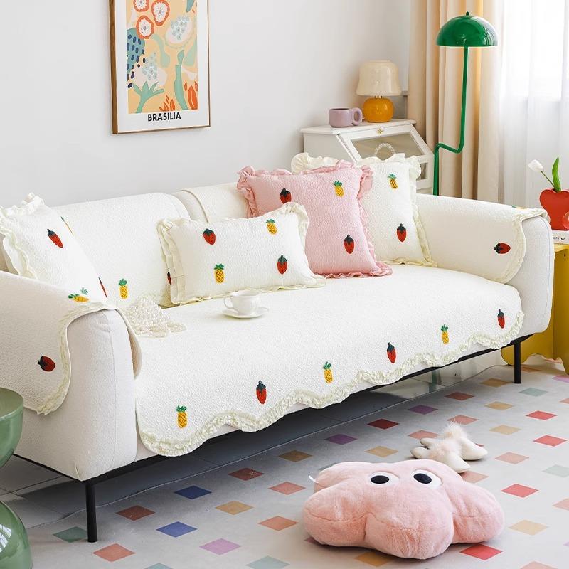 Cotton sofa cushion, simple modern fruit non-slip living room combination sofa cover towel, universal in all seasons