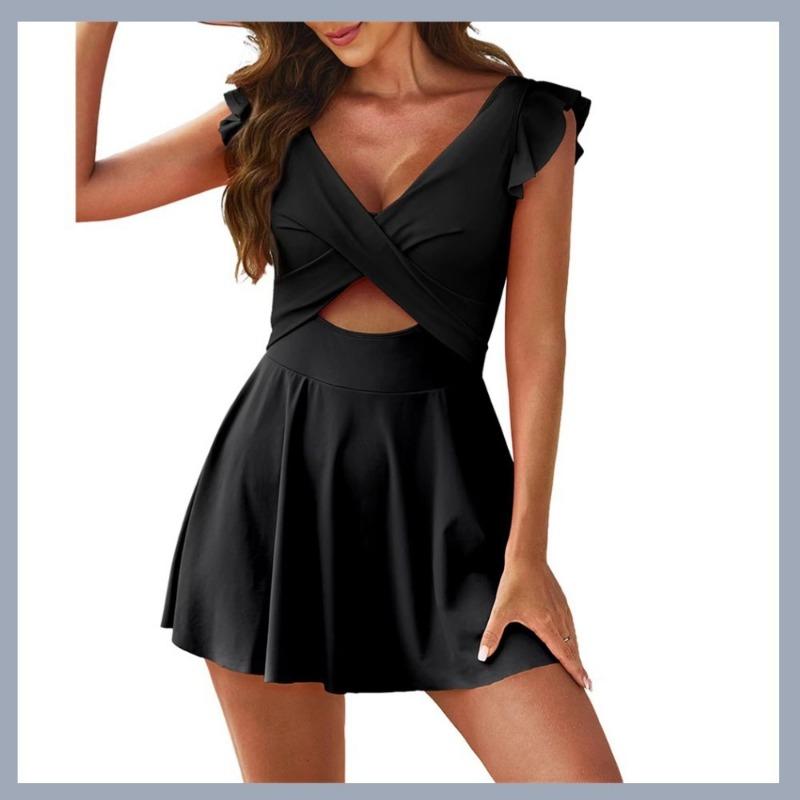 Europe and The United States Popular One-piece Swimsuit Women s Ruffle Edge Cross Skirt Type Leak Back One-piece Swimsuit Women S