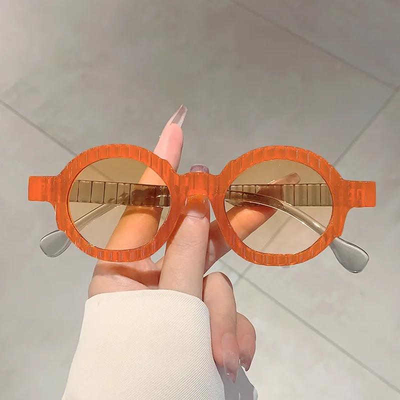 Vintage Unique Stripe Round Sunglasses Women For Men Fashion Double Candy Color Shades Uv400 Punk Trend Luxury Sun Glasses
