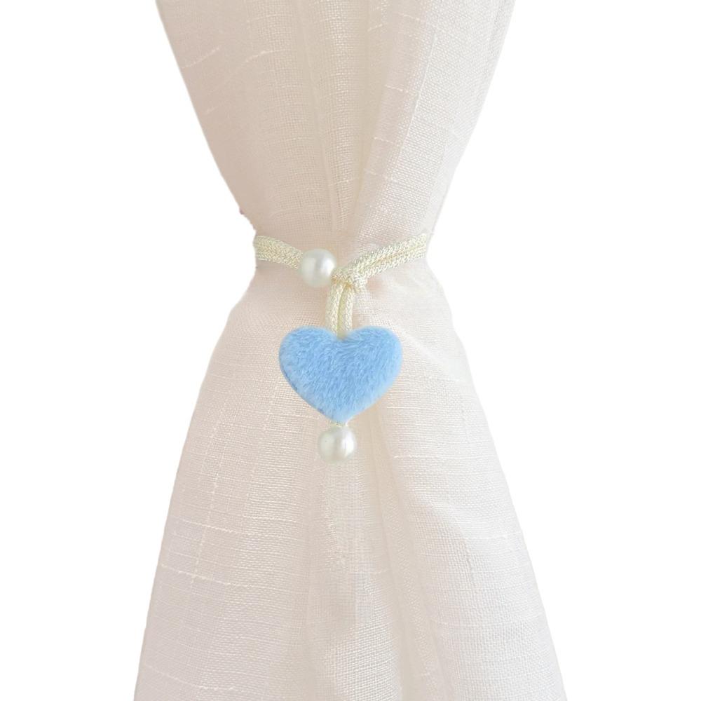 2PCS Drapery Cords Heart-shaped Curtain Tiebacks Romantic with Beads Window Curtain Holders Plush Curtain Strap Valentine's Day