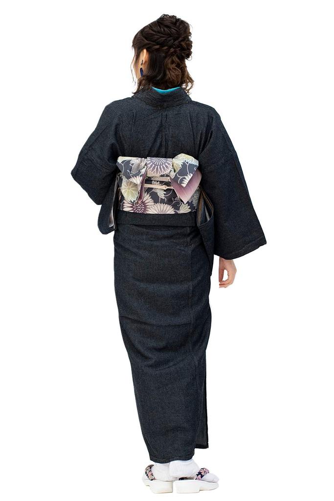 Washable denim kimono for women [KYOETSU] (M, black)