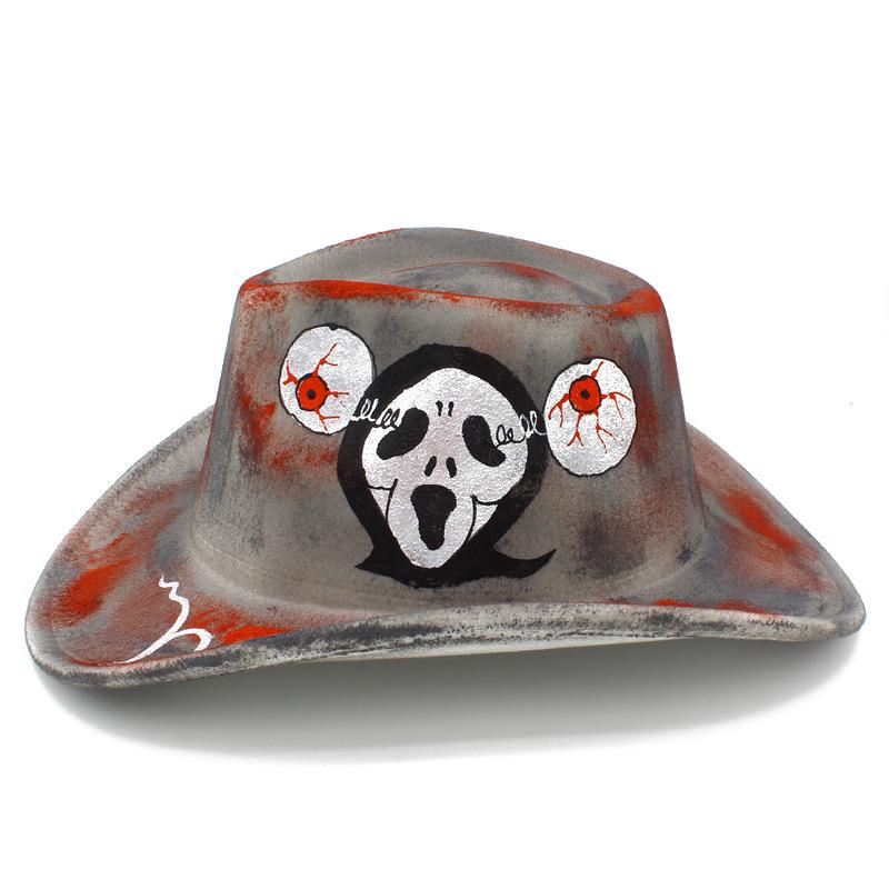 Colorful Skull Pattern Cowboy Hat for Halloween & Christmas Masquerade